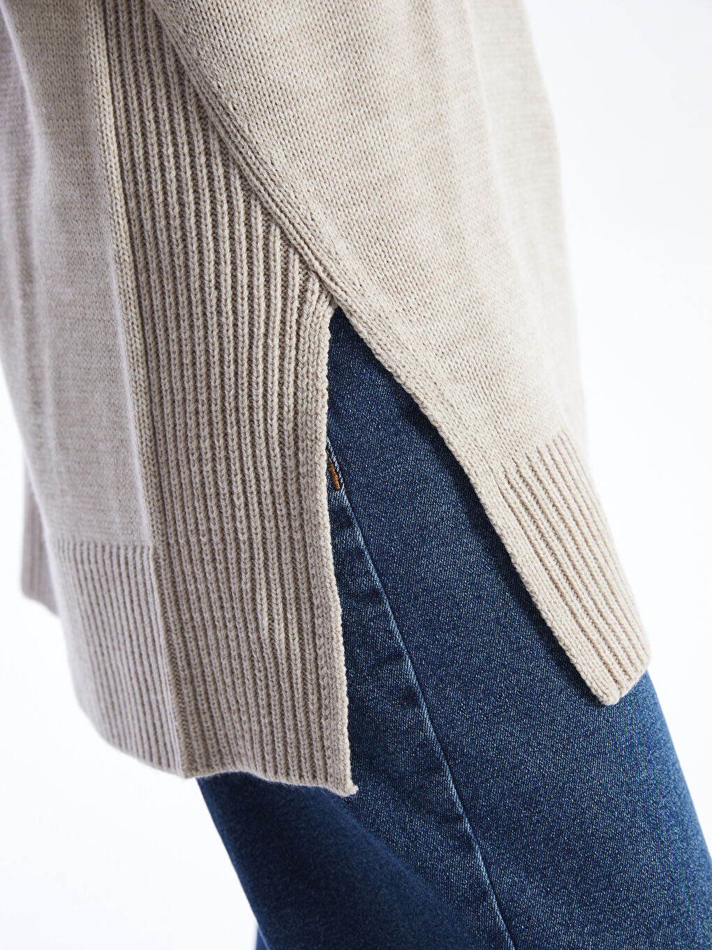 Kahverengi Bisiklet Yaka Oversize Kadın Triko Kazak-3