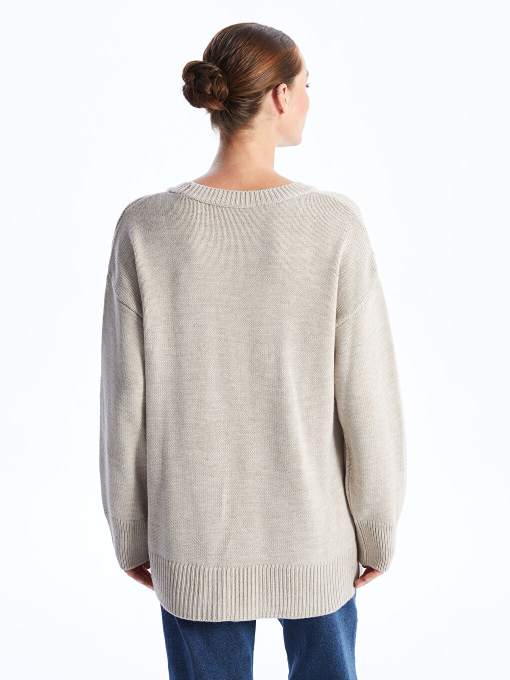 Kahverengi Bisiklet Yaka Oversize Kadın Triko Kazak-4