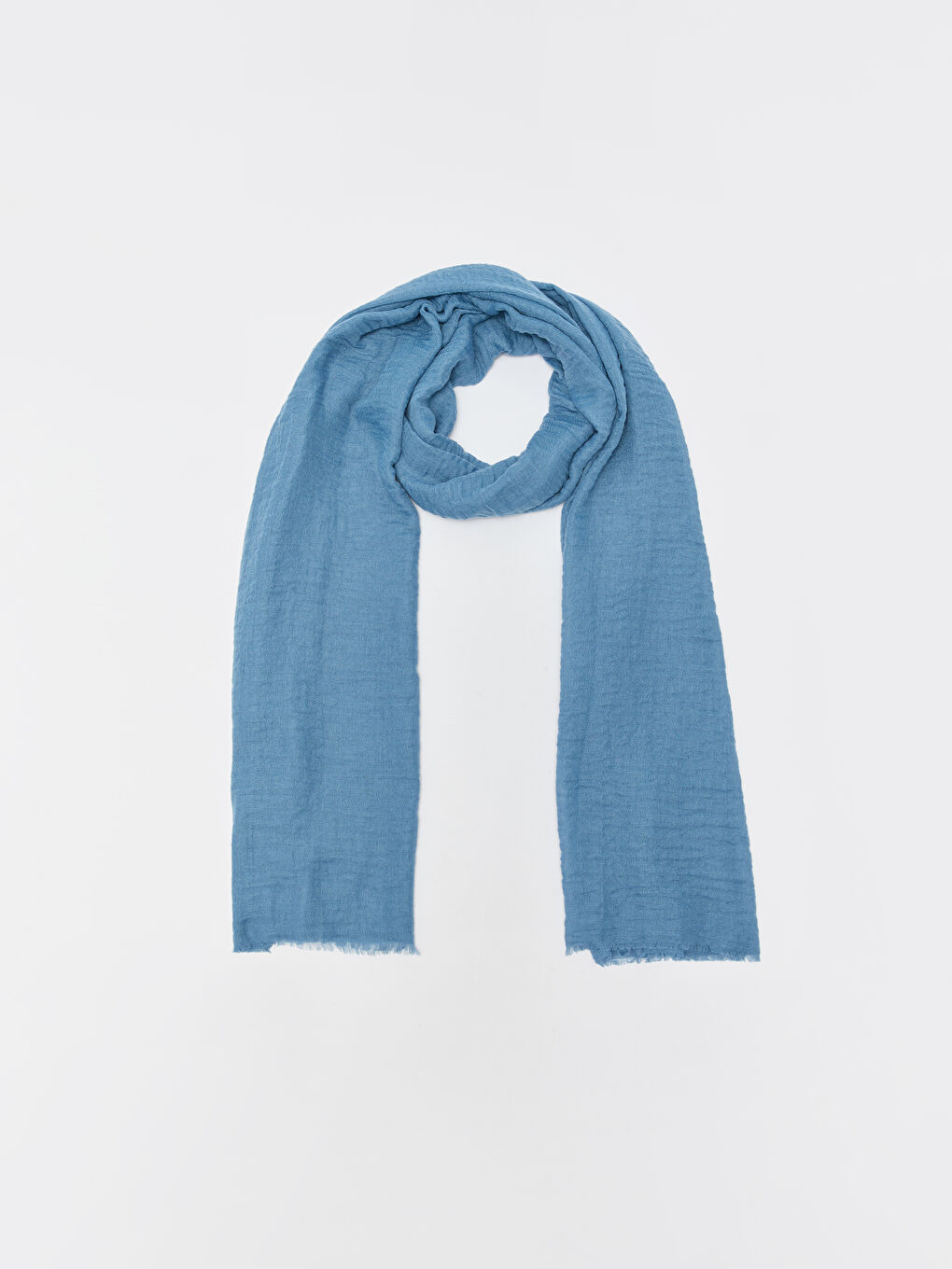 Mavi Desenli Püskül Detaylı Kadın Şal