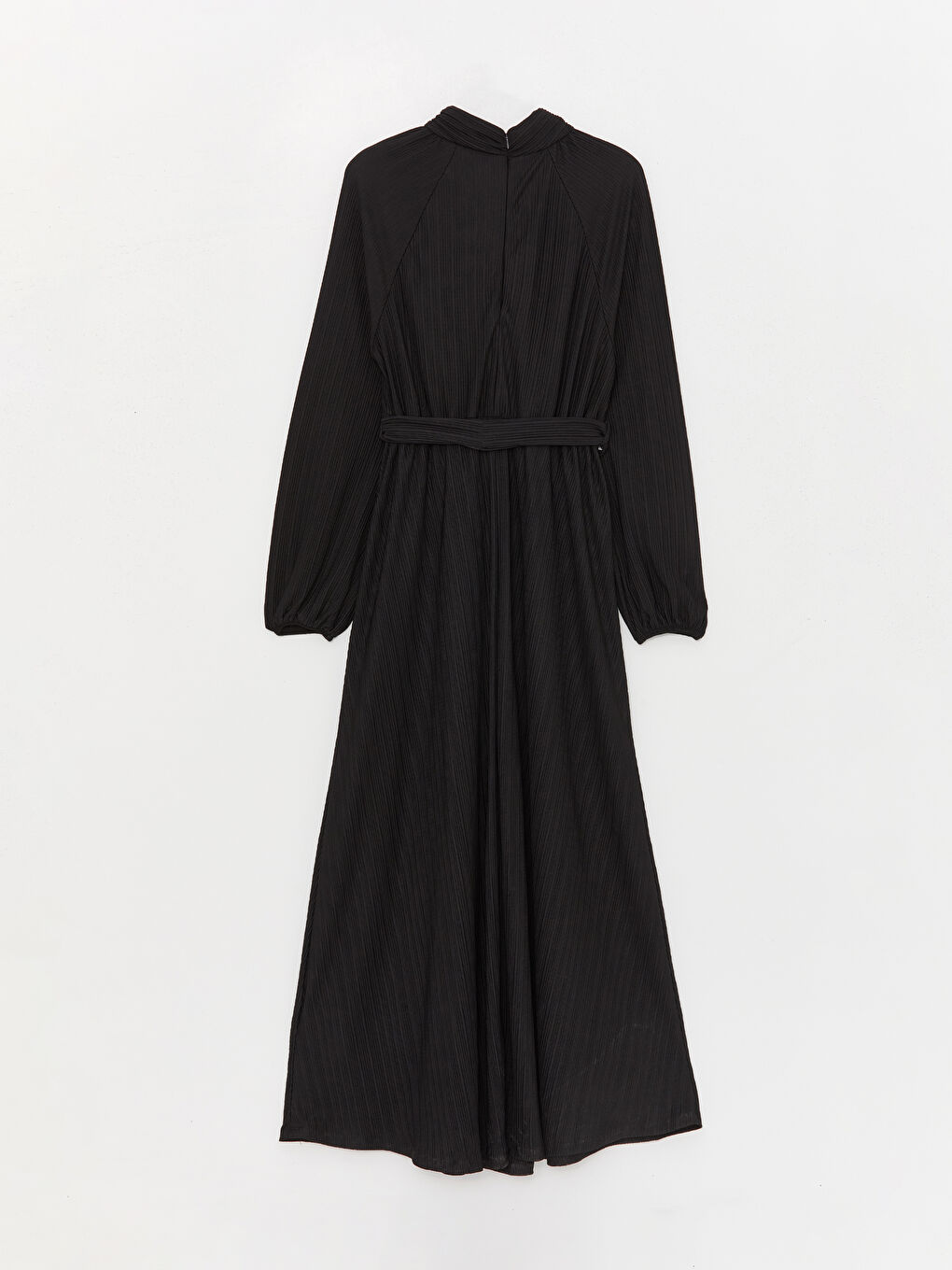 Siyah Dik Yaka Düz Uzun Kollu Elbise-6