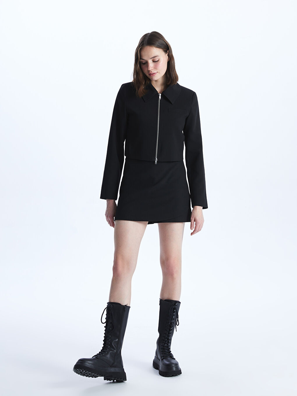 Siyah Standart Fit Kadın Şort Etek-1