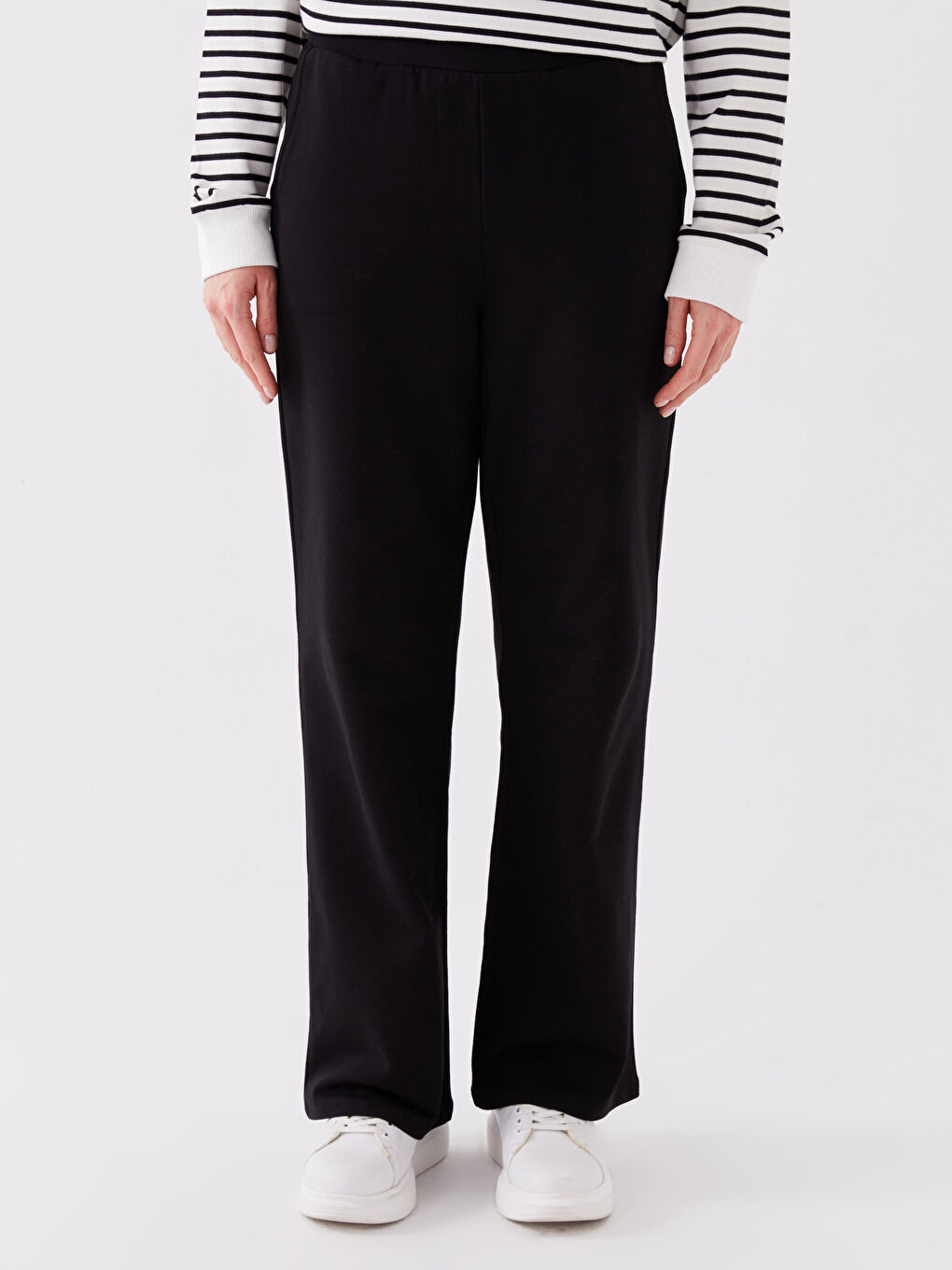 Siyah Kadın Beli Lastikli Düz Eşofman Altı-4