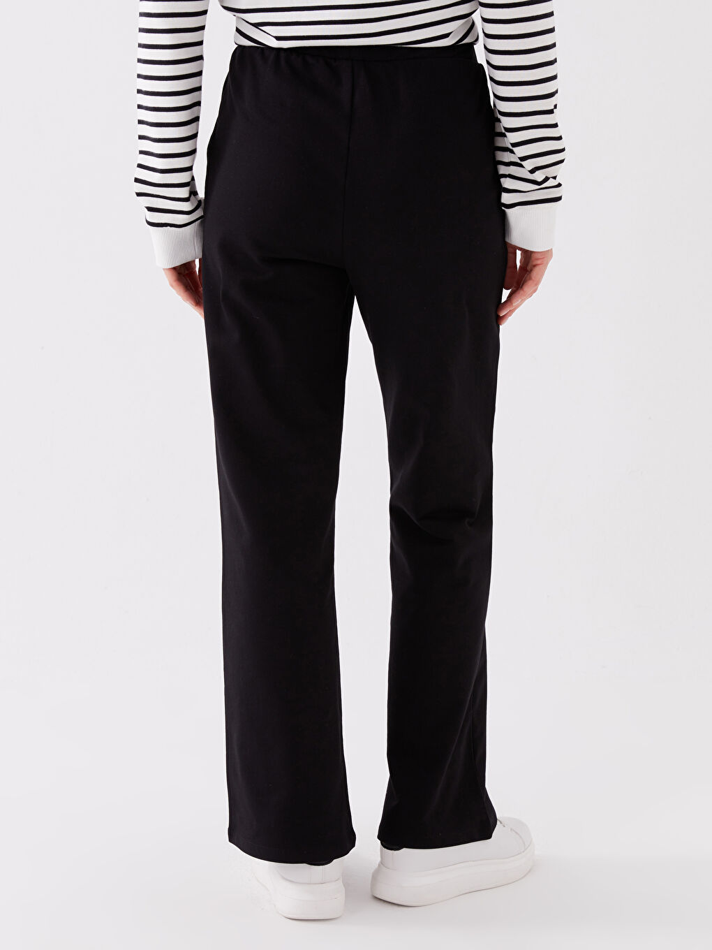 Siyah Kadın Beli Lastikli Düz Eşofman Altı-8