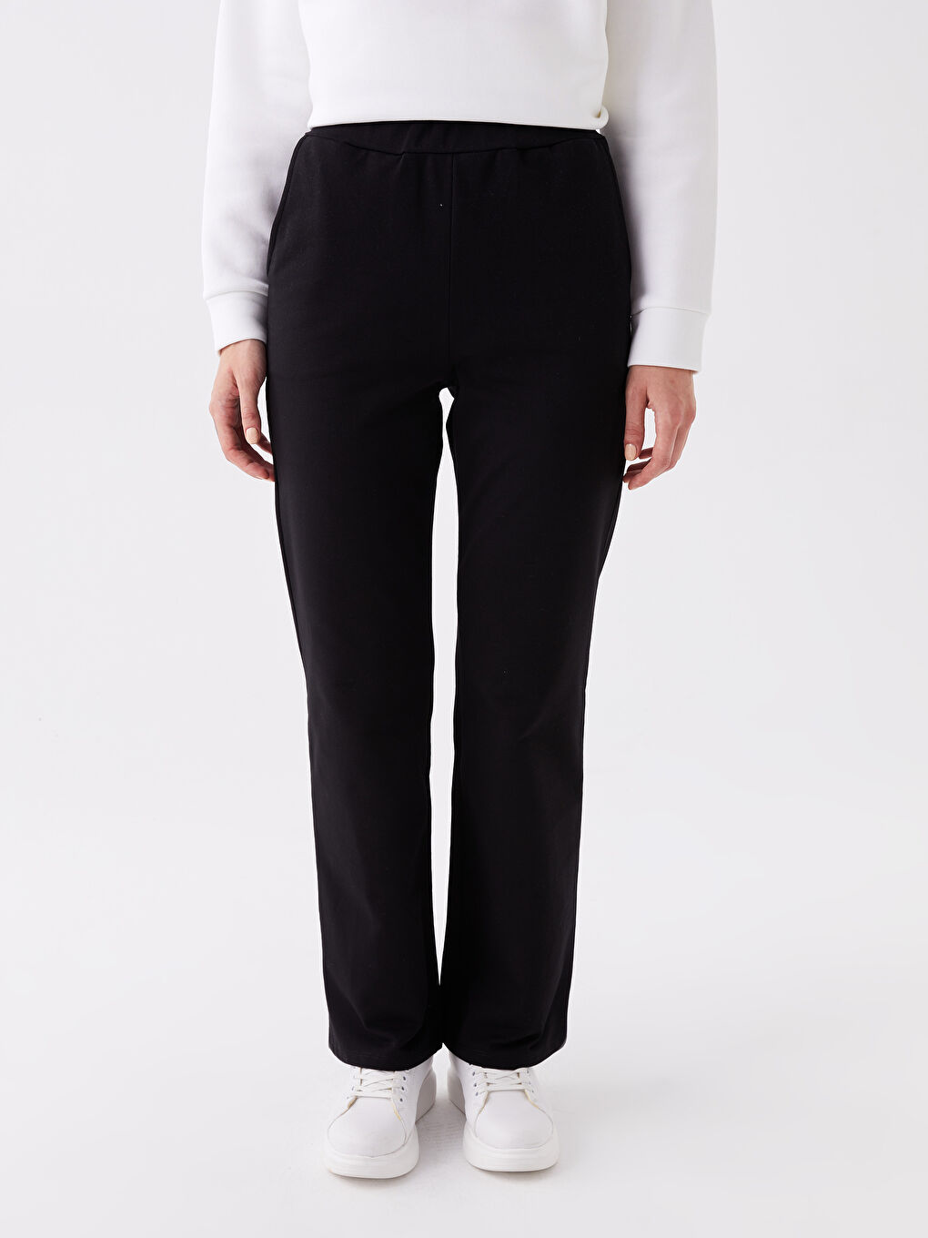 Siyah Kadın Beli Lastikli Düz Eşofman Altı-5