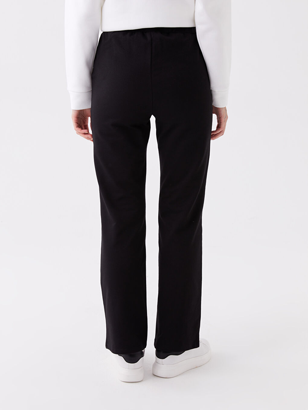 Siyah Kadın Beli Lastikli Düz Eşofman Altı-7