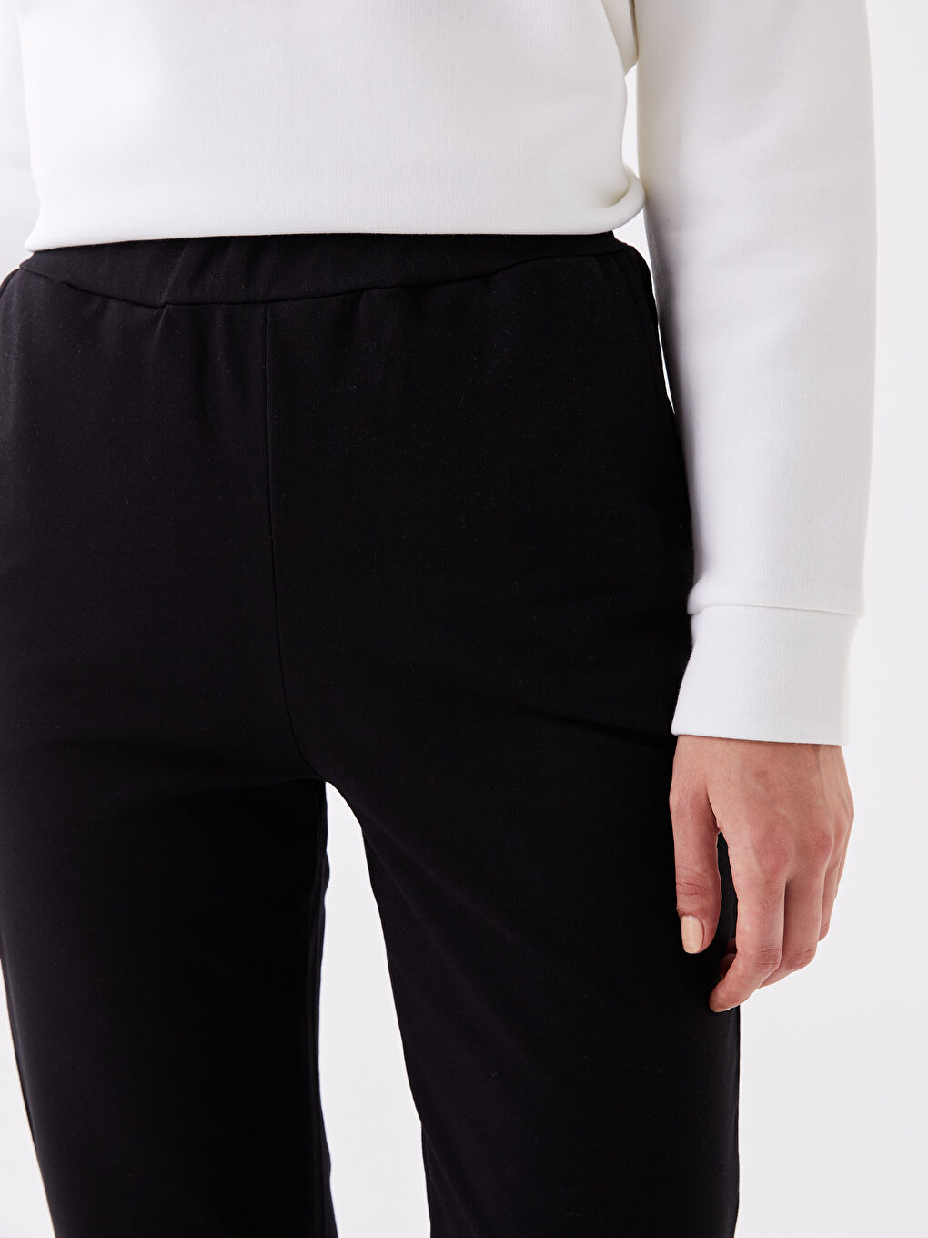 Siyah Kadın Beli Lastikli Düz Eşofman Altı-9