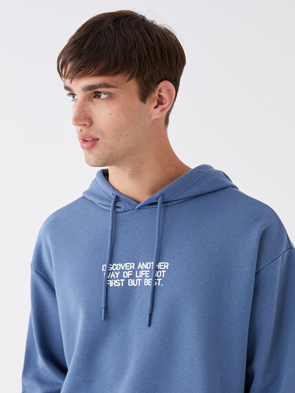 XSIDE Mavi Uzun Kollu Baskılı Erkek Hoodie