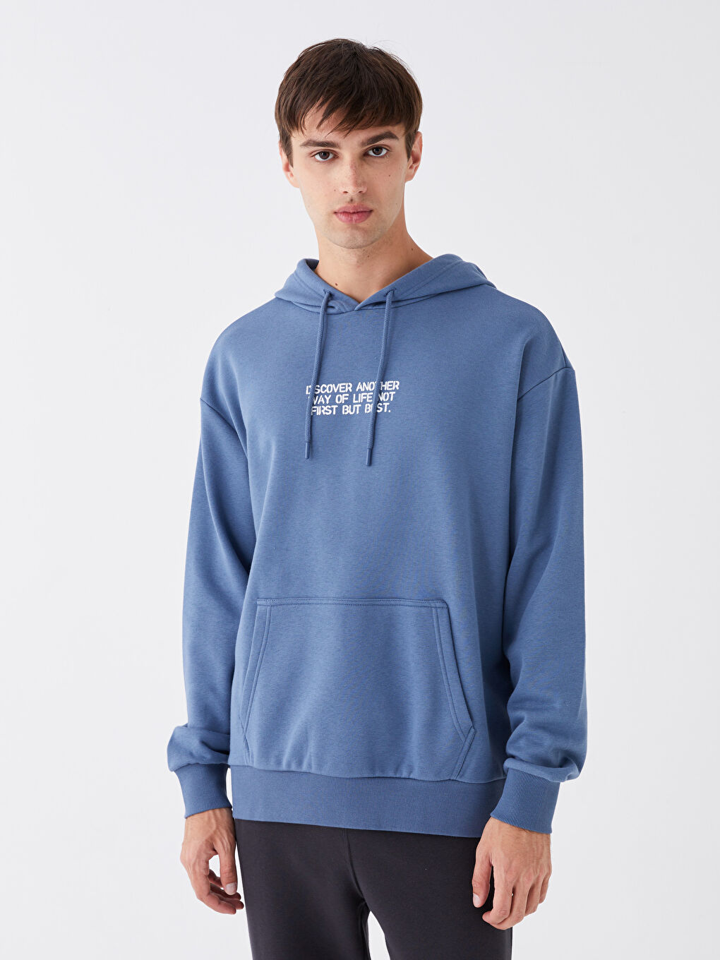 XSIDE Mavi Uzun Kollu Baskılı Erkek Hoodie - 1