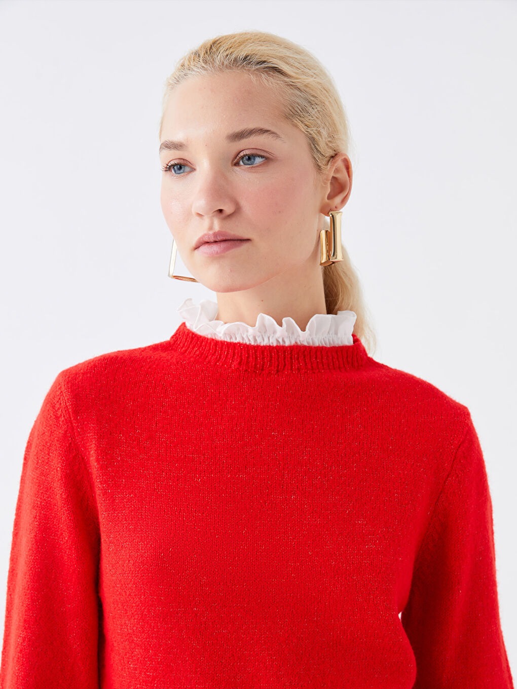 Crew Neck Plain Long Sleeve Women's Knitwear Sweater-1
