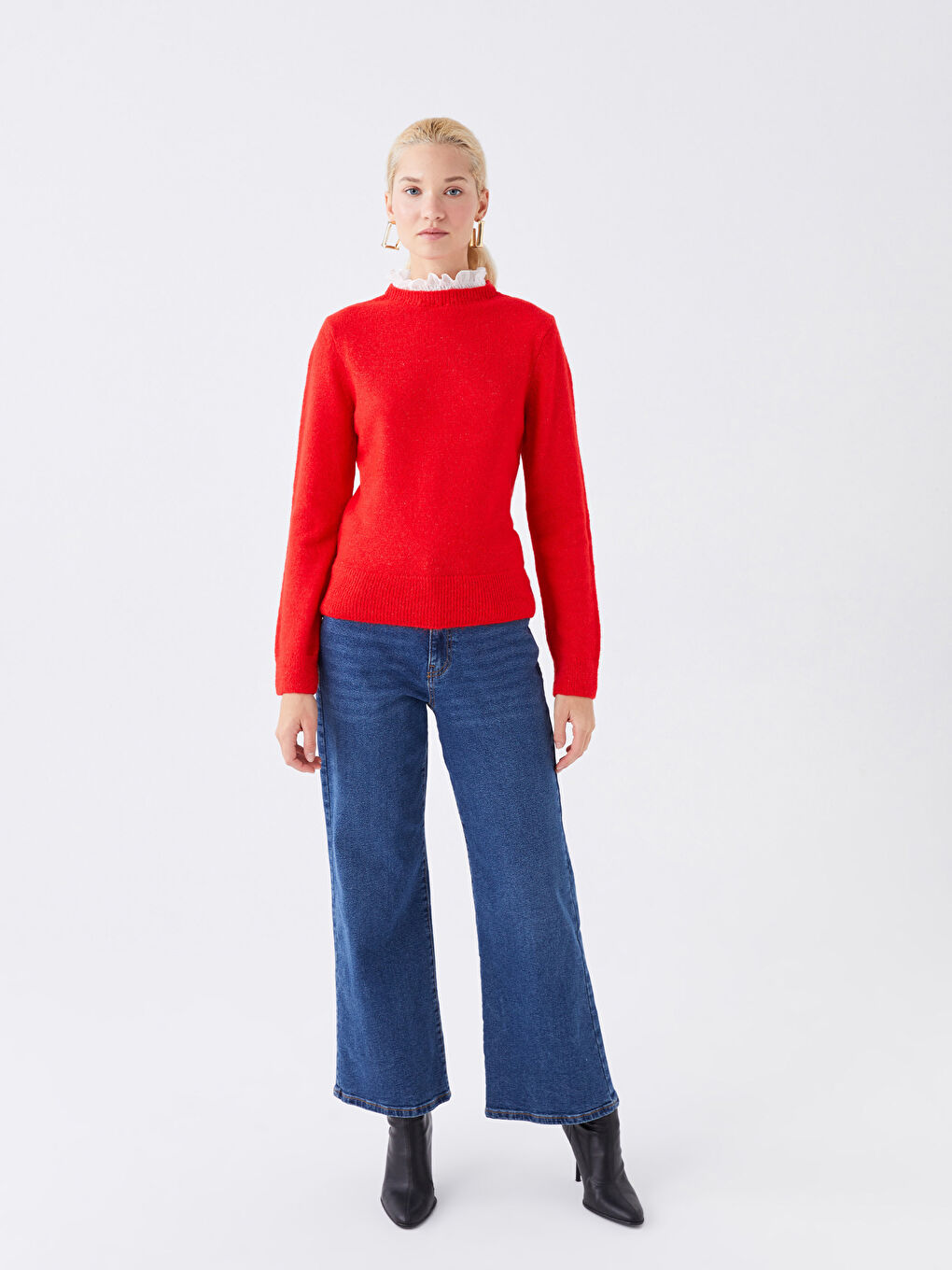 Crew Neck Plain Long Sleeve Women's Knitwear Sweater-2