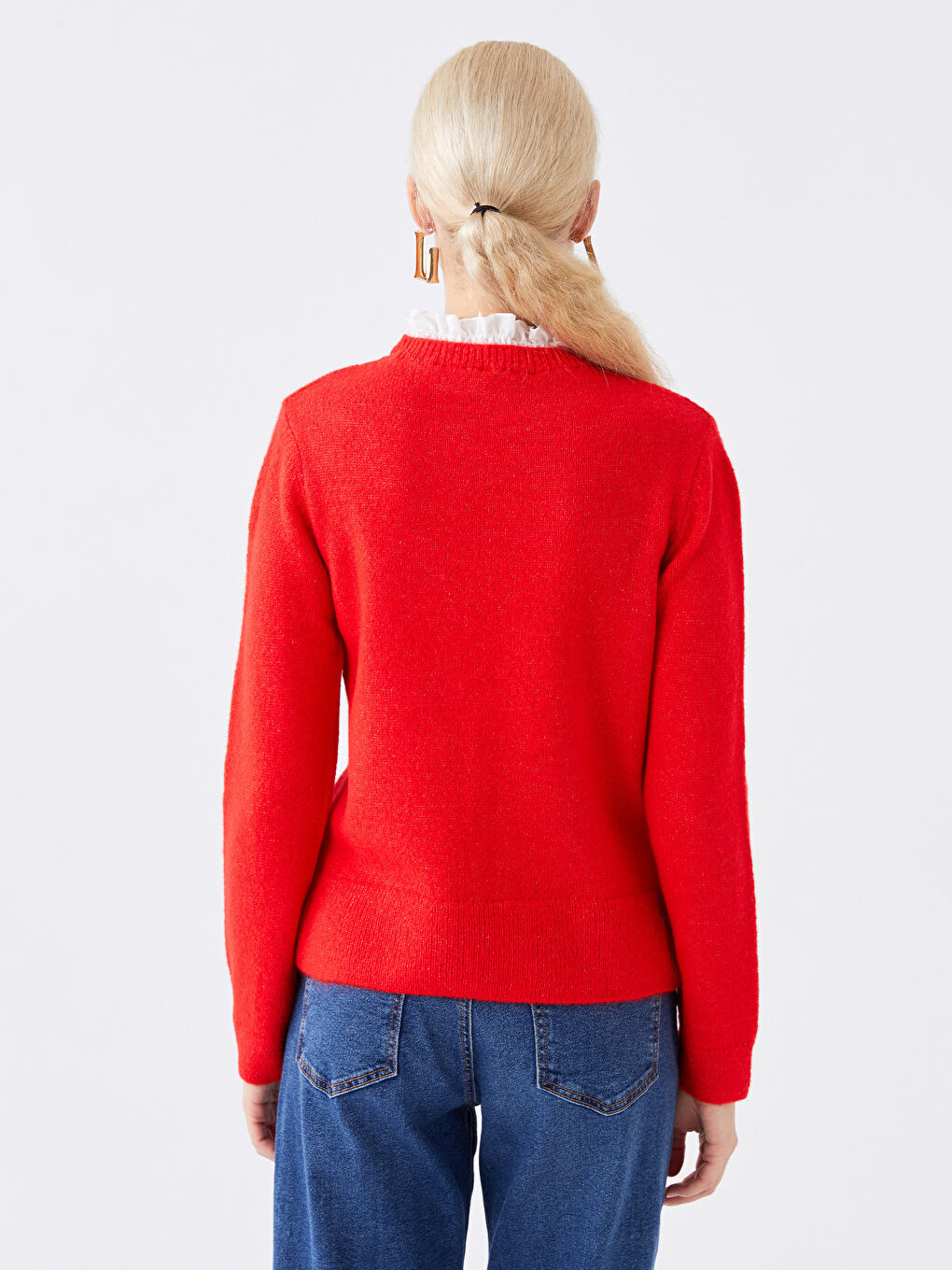 Crew Neck Plain Long Sleeve Women's Knitwear Sweater-4