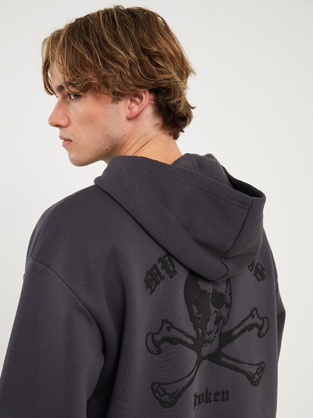 XSIDE Karbon Oversize Uzun Kollu Baskılı Erkek Hoodie