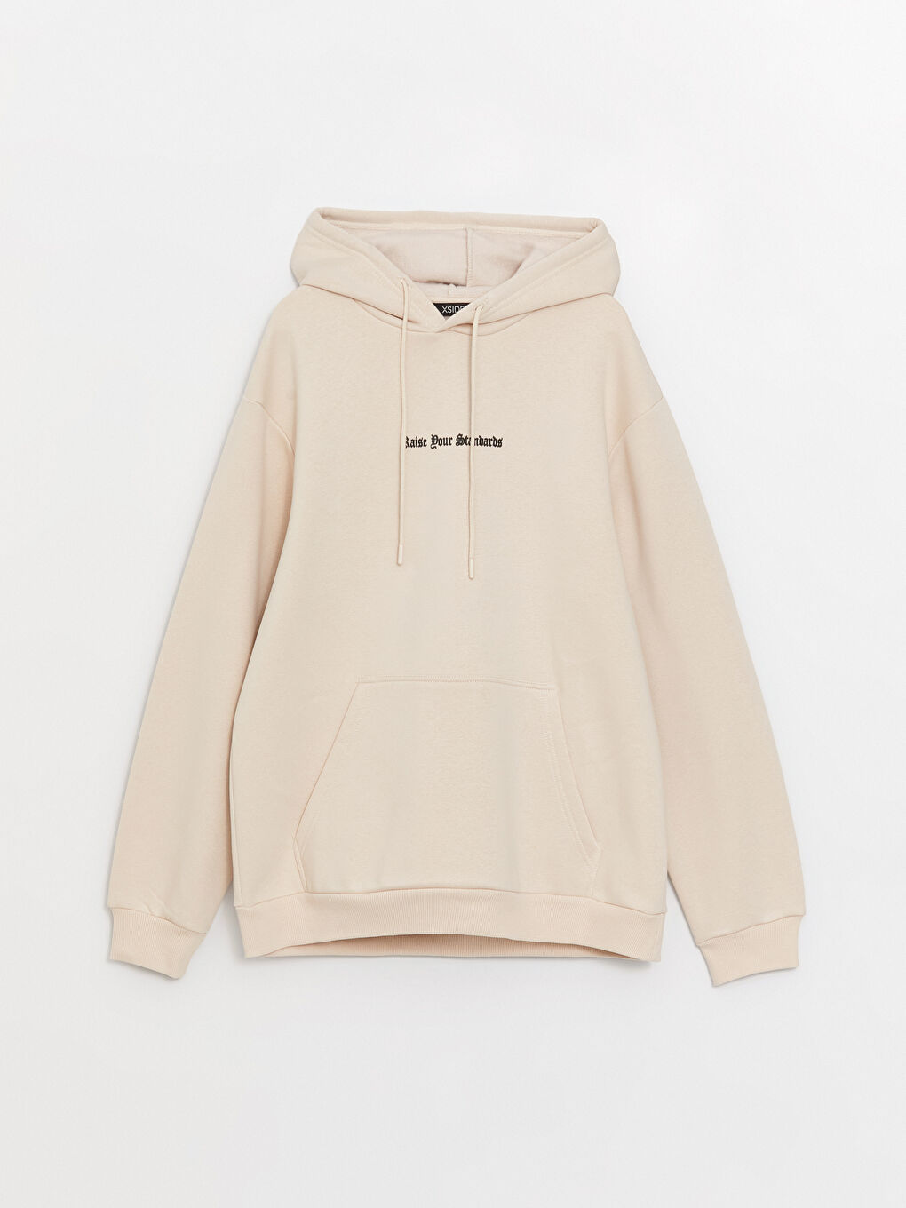 XSIDE Bej Uzun Kollu Baskılı Erkek Kalın Hoodie - 5