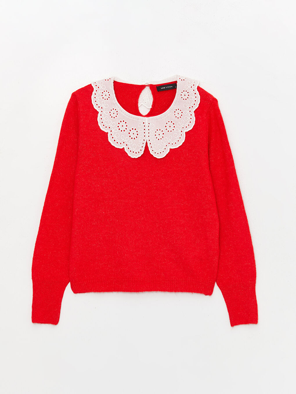 Kırmızı Bebe Yaka Kadın Triko Kazak-5