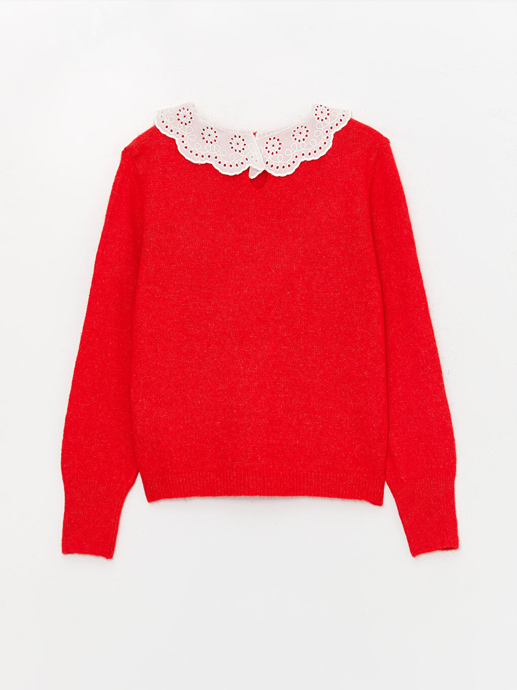 Kırmızı Bebe Yaka Kadın Triko Kazak-6