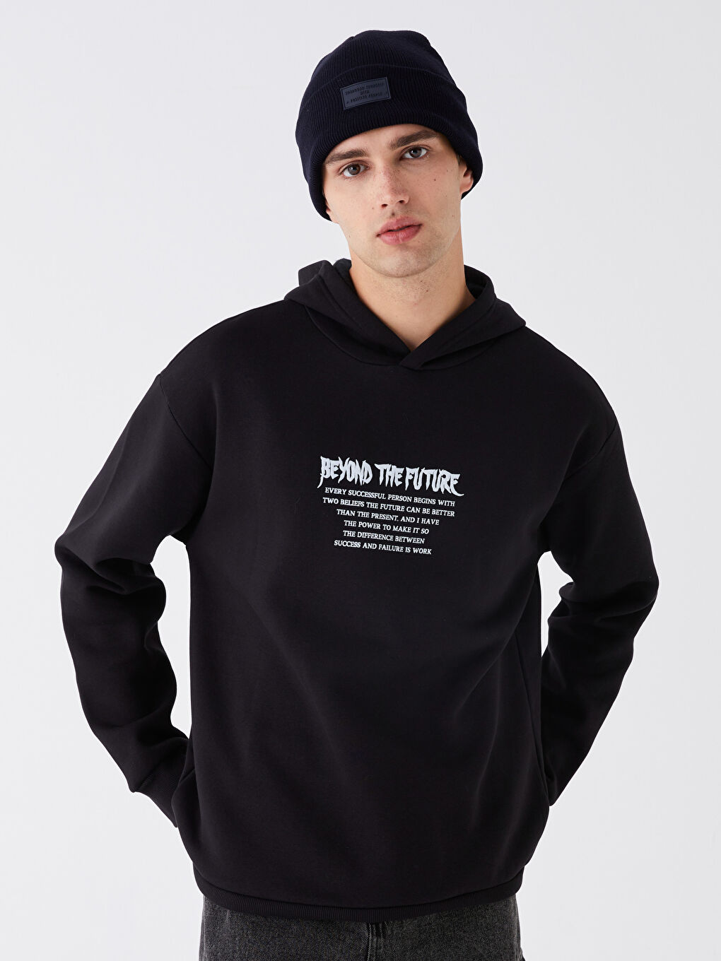 XSIDE Siyah Uzun Kollu Baskılı Erkek Hoodie