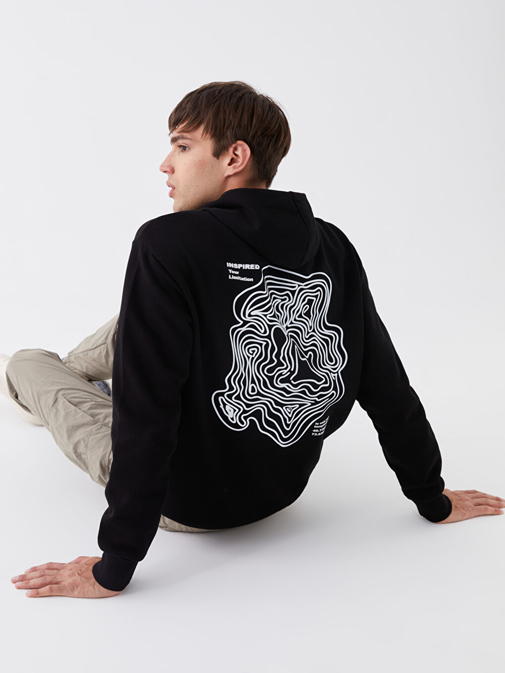 XSIDE Yeni Siyah Uzun Kollu Baskılı Erkek Hoodie