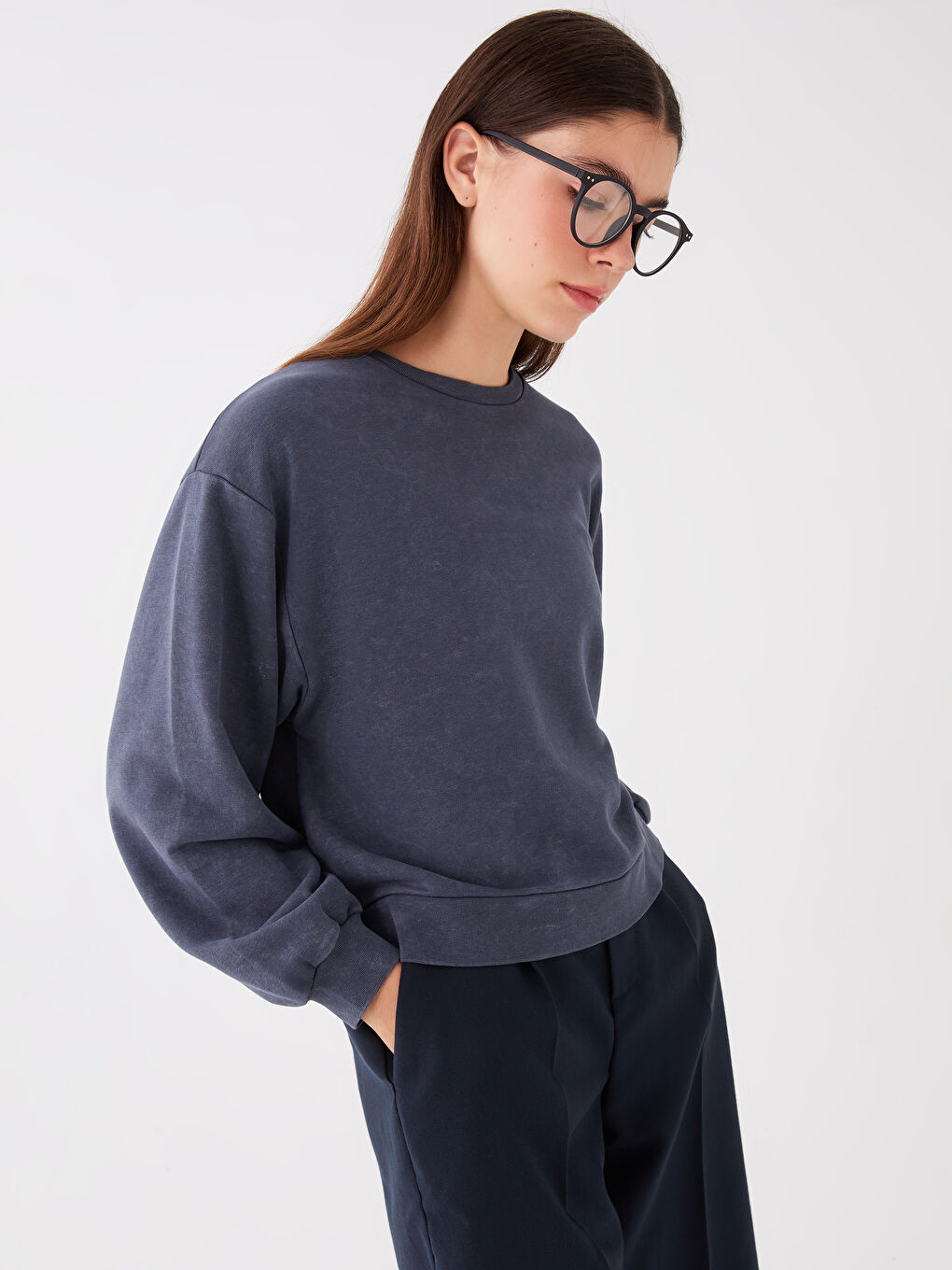 XSIDE Karbon Bisiklet Yaka Oversize Kadın Kalın Sweatshirt