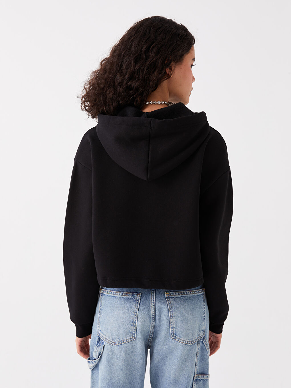 XSIDE Yeni Siyah Düz Oversize Kadın Hoodie - 4