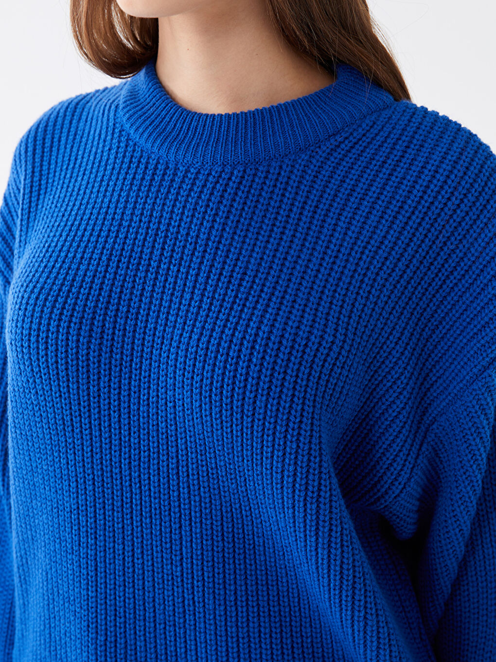 Lacivert Bisiklet Yaka Oversize Kadın Triko Kazak-3