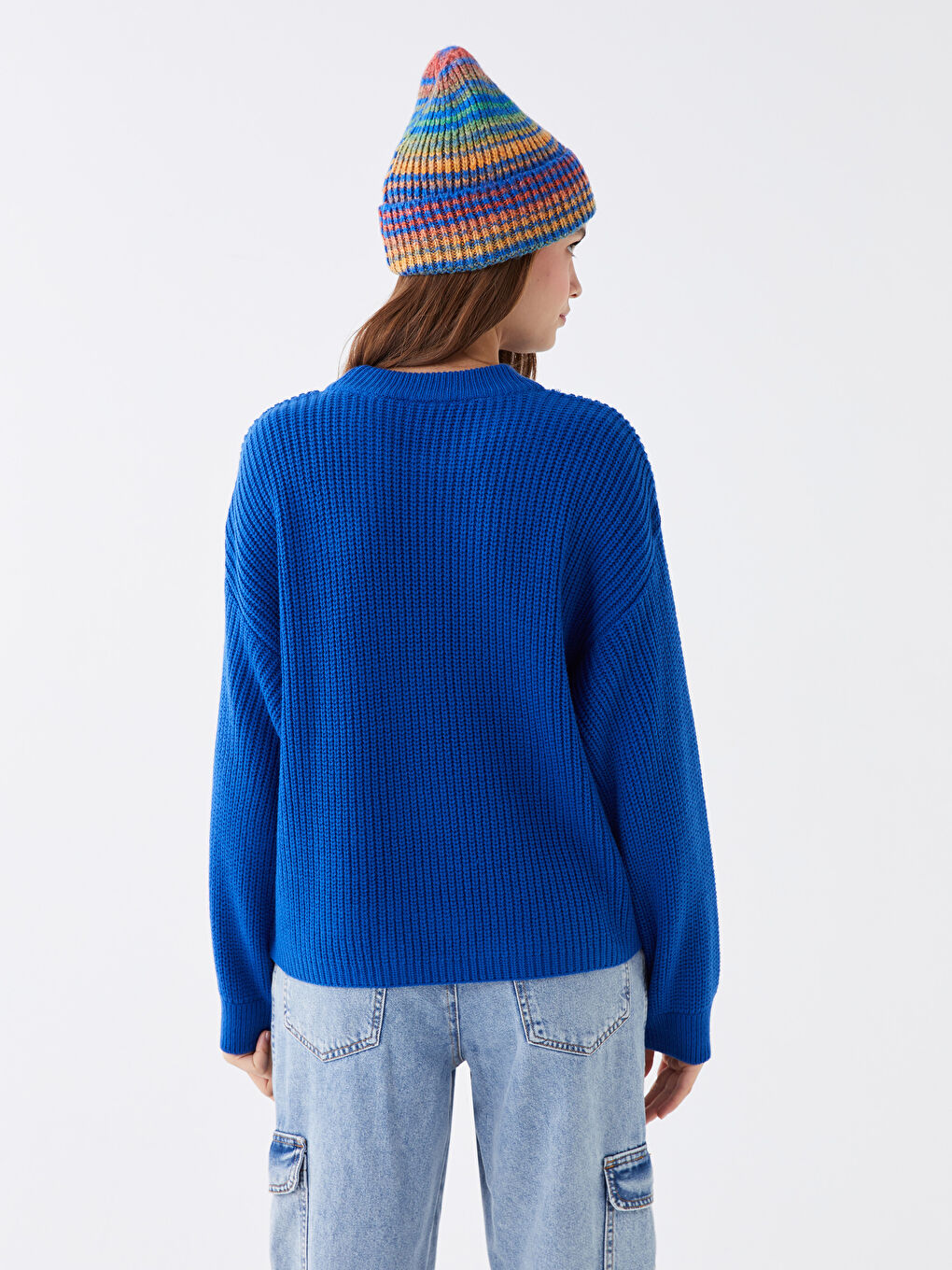 Lacivert Bisiklet Yaka Oversize Kadın Triko Kazak-4