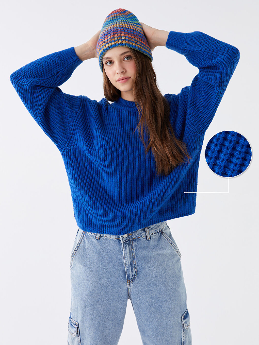 Lacivert Bisiklet Yaka Oversize Kadın Triko Kazak