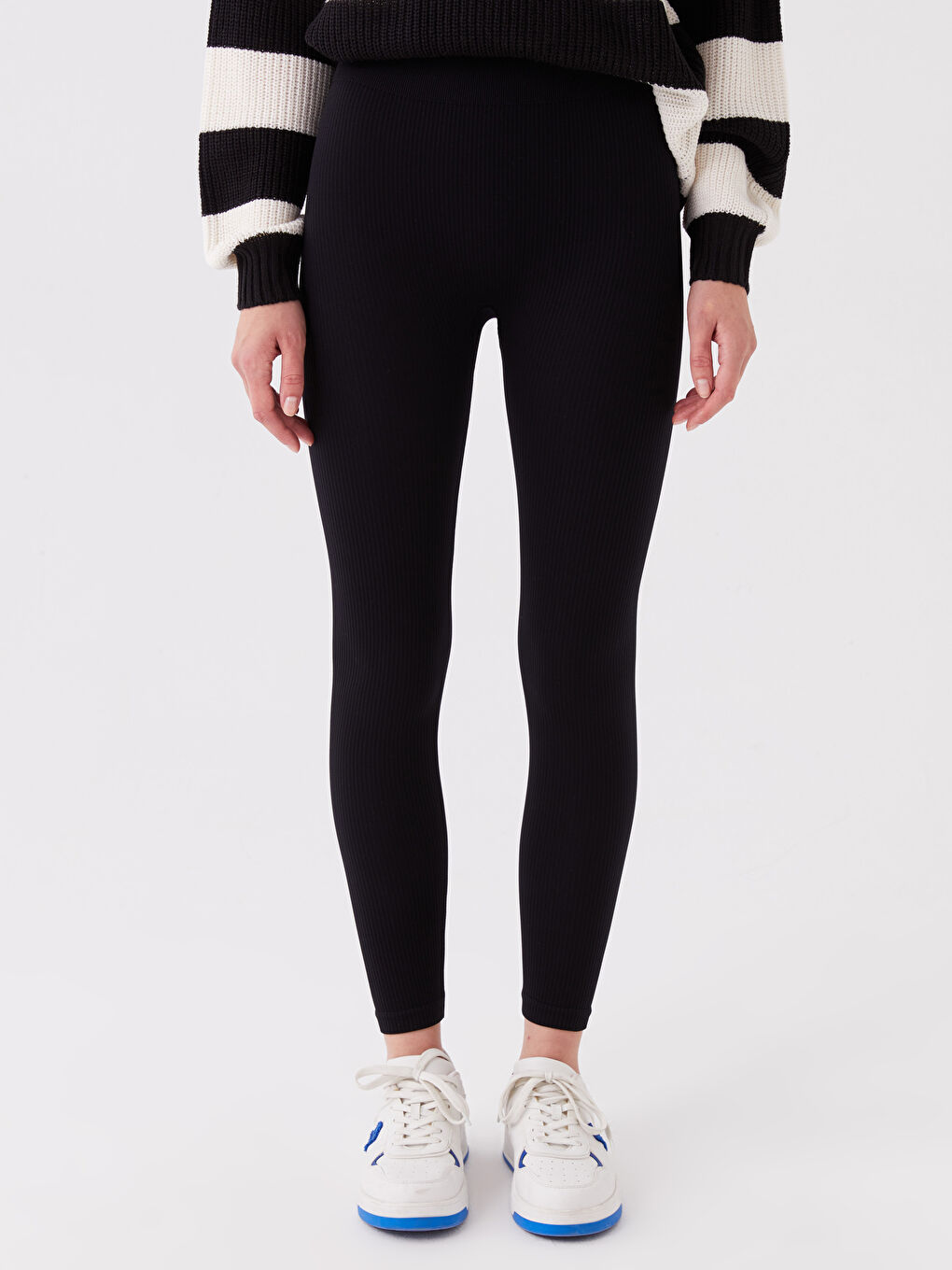 Elasticated Waist Plain Seamless Women's Leggings-2