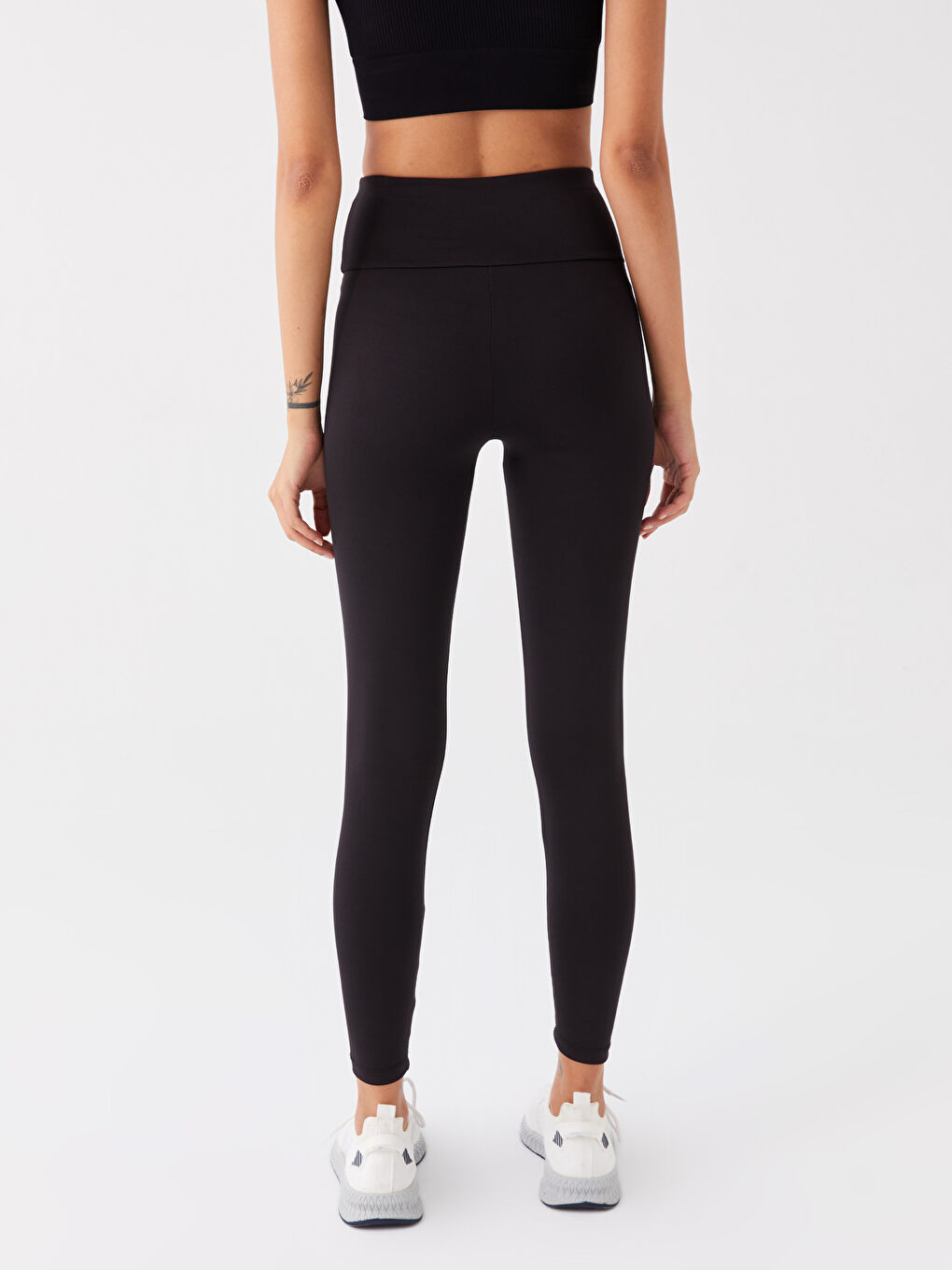 Elasticated Waist Plain Interlock Women's Leggings-4