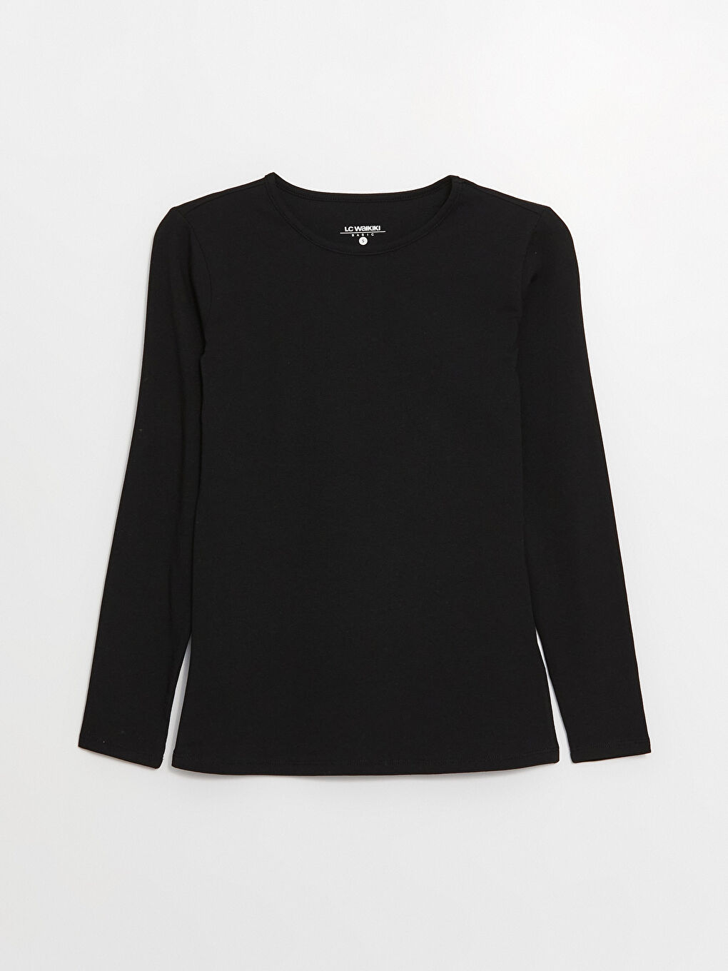 Siyah Bisiklet Yaka Düz Uzun Kollu Kadın Tişört-5