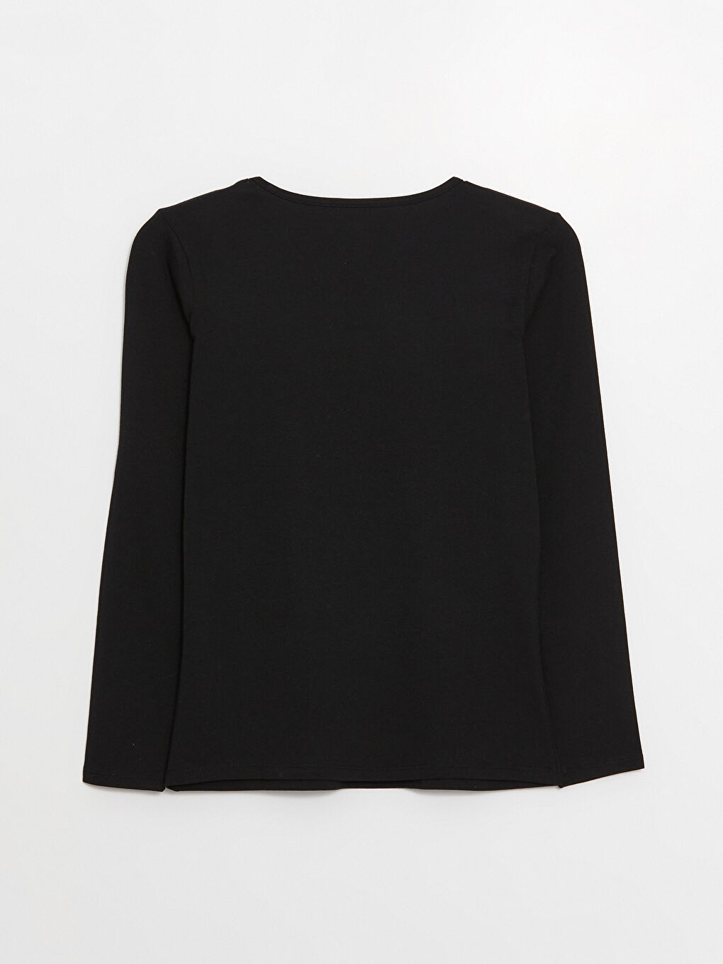 Siyah Bisiklet Yaka Düz Uzun Kollu Kadın Tişört-6