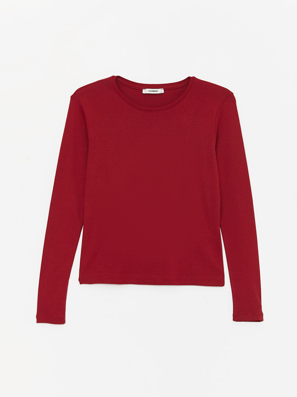 Bordo Bisiklet Yaka Düz Uzun Kollu Kadın Tişört-10