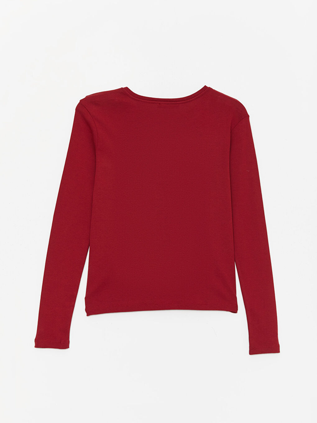 Bordo Bisiklet Yaka Düz Uzun Kollu Kadın Tişört-11