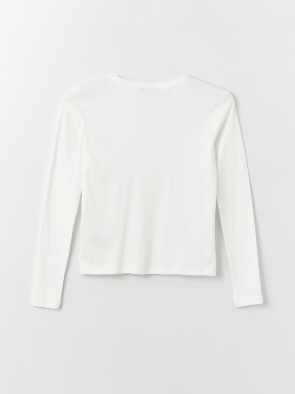 Ekru Bisiklet Yaka Düz Uzun Kollu Kadın Tişört-11