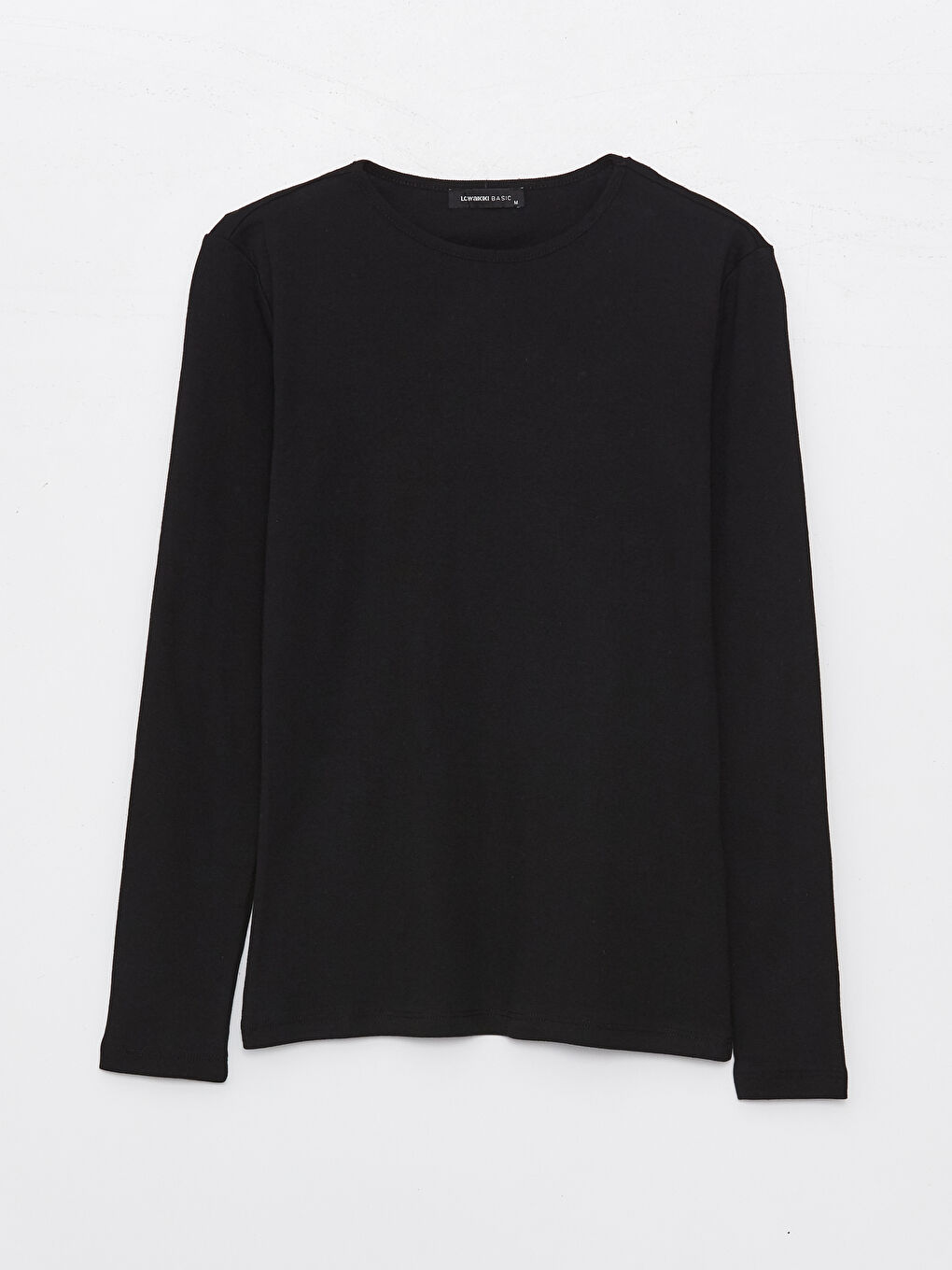 Siyah Bisiklet Yaka Düz Uzun Kollu Kadın Tişört-5