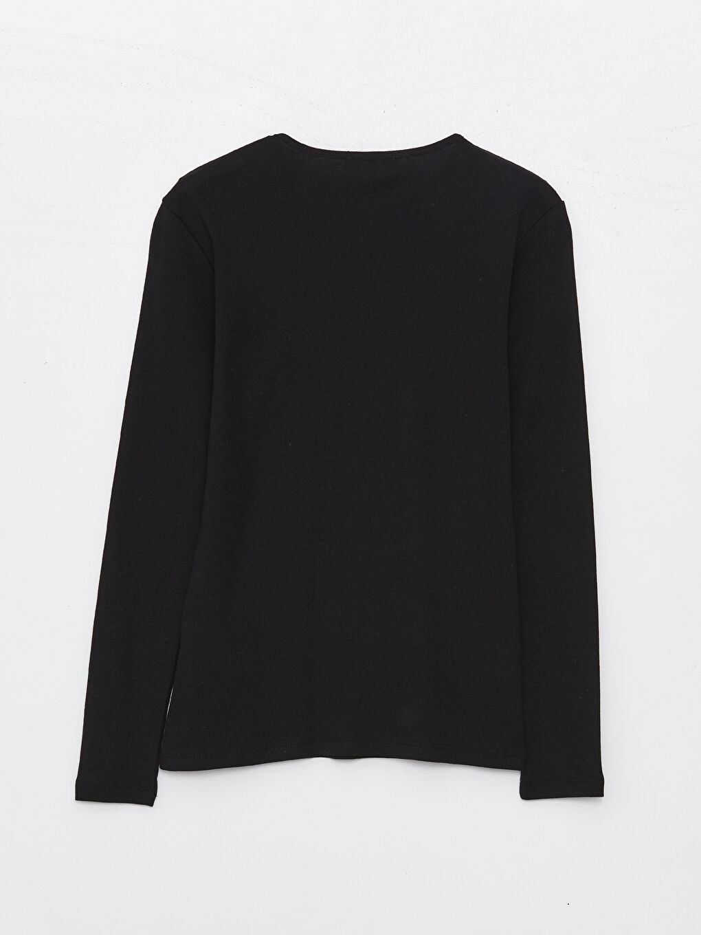 Siyah Bisiklet Yaka Düz Uzun Kollu Kadın Tişört-6