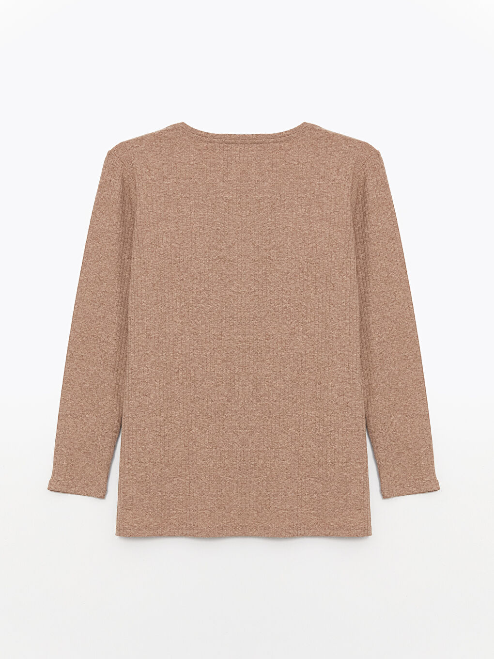 Kahverengi Bisiklet Yaka Düz Uzun Kollu Kadın Tişört-6