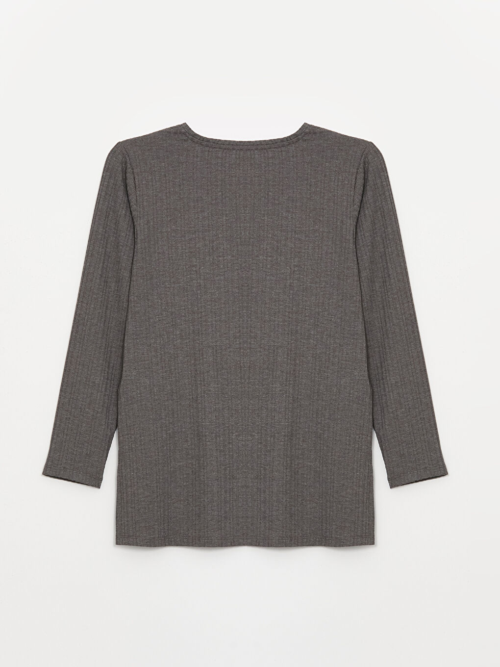 Gri Bisiklet Yaka Düz Uzun Kollu Kadın Tişört-6