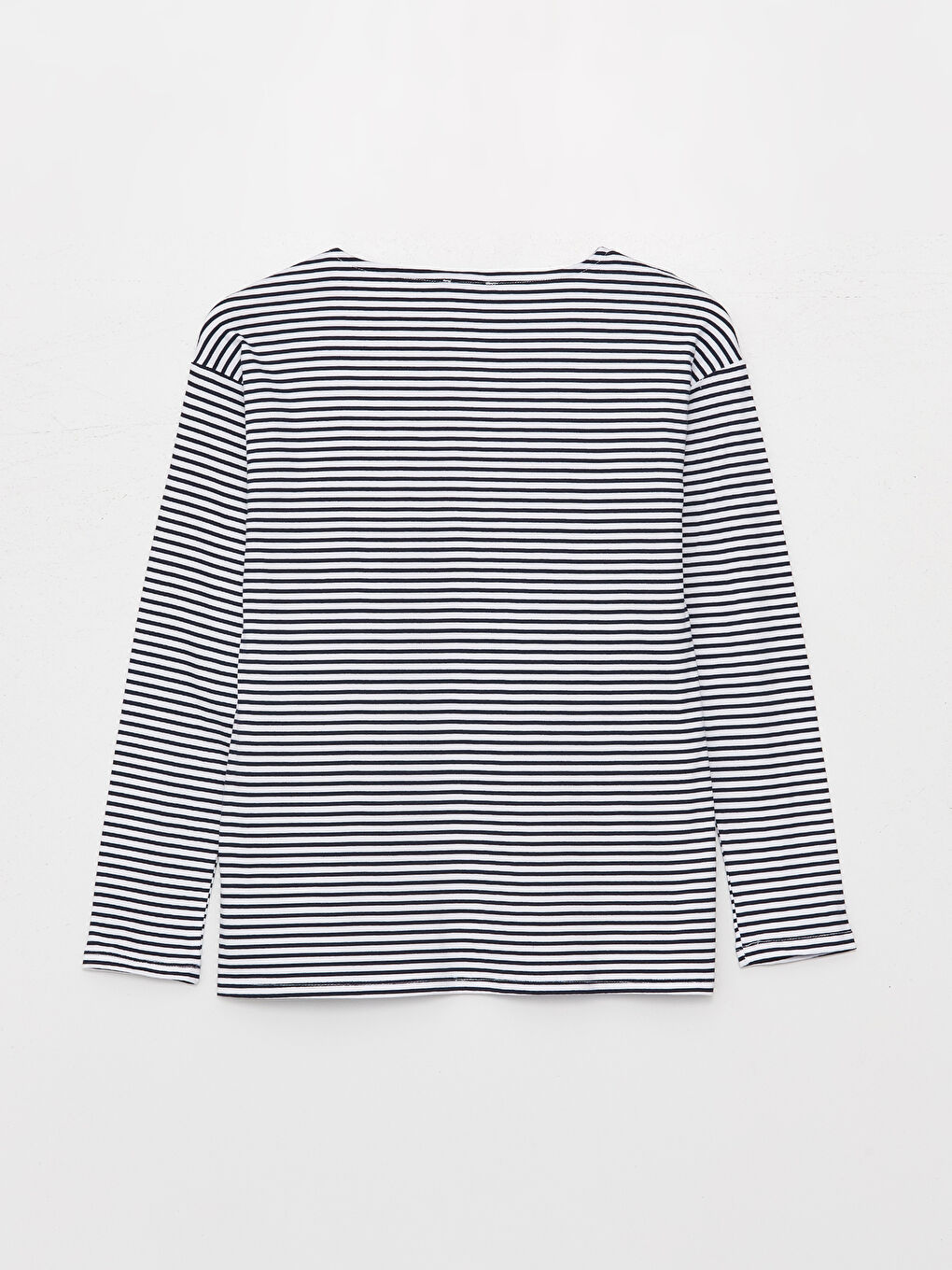 Lacivert Bisiklet Yaka Çizgili Uzun Kollu Kadın Tişört-6