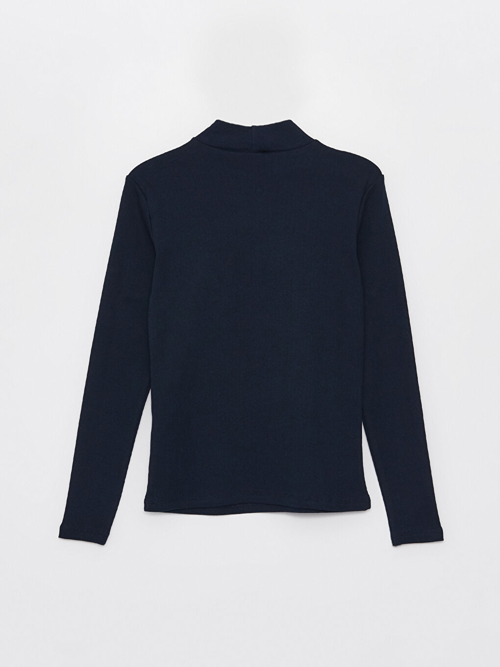 Lacivert Dik Yaka Düz Uzun Kollu Kadın Tişört-6