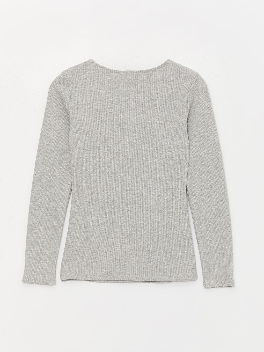 Gri Bisiklet Yaka Pencere Detaylı Uzun Kollu Kadın Tişört-6