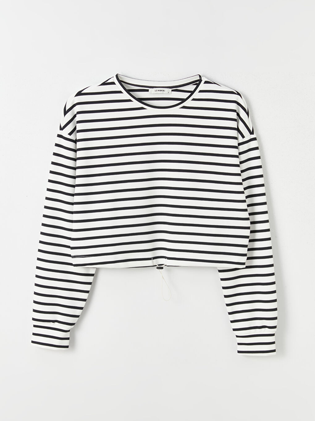 Lacivert Bisiklet Yaka Çizgili Uzun Kollu Crop Kadın Sweatshirt-6