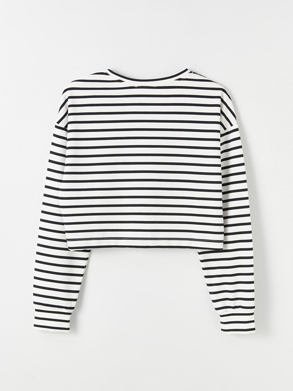 Lacivert Bisiklet Yaka Çizgili Uzun Kollu Crop Kadın Sweatshirt-7