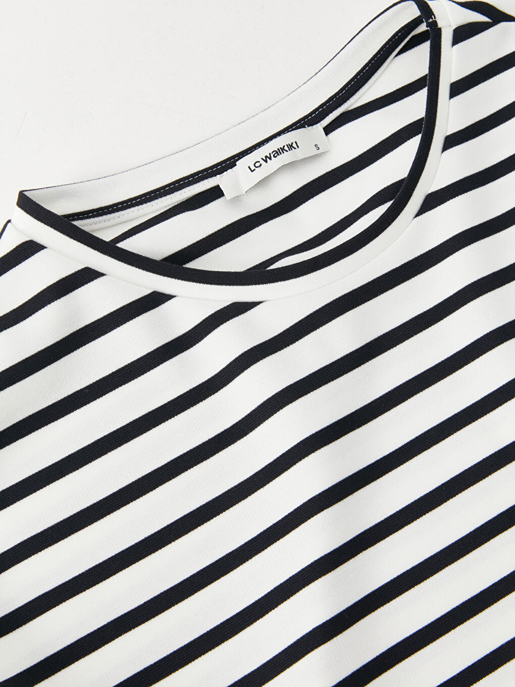 Lacivert Bisiklet Yaka Çizgili Uzun Kollu Crop Kadın Sweatshirt-8