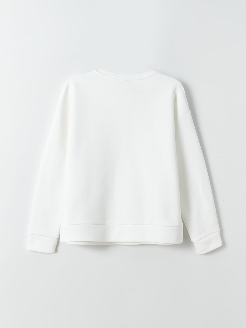 Beyaz Bisiklet Yaka Düz Uzun Kollu Kadın Sweatshirt-10