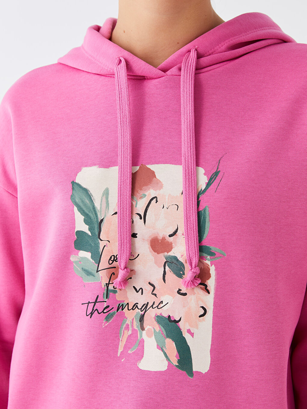 Pembe Baskılı Uzun Kollu Kadın Hoodie-7