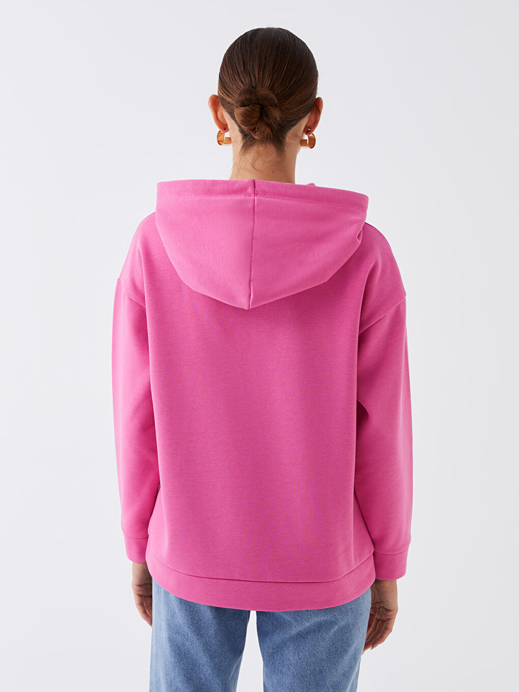 Pembe Baskılı Uzun Kollu Kadın Hoodie-9