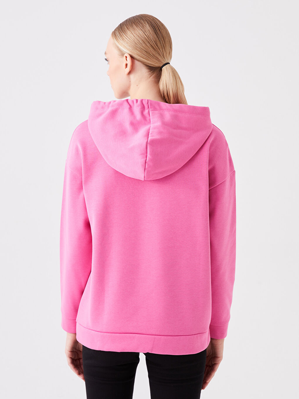 Pembe Baskılı Uzun Kollu Kadın Hoodie-8