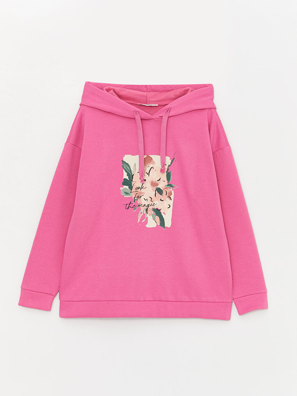 Pembe Baskılı Uzun Kollu Kadın Hoodie-10