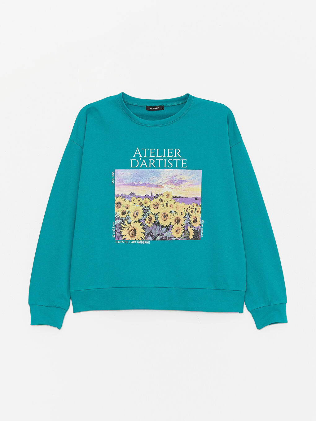 Petrol Bisiklet Yaka Baskılı Uzun Kollu Oversize Kadın Sweatshirt-5