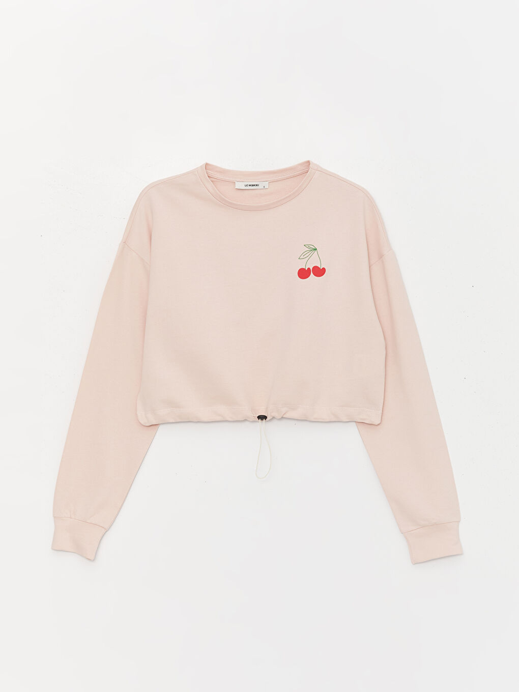 Pembe Bisiklet Yaka Baskılı Uzun Kollu Crop Kadın Sweatshirt-5